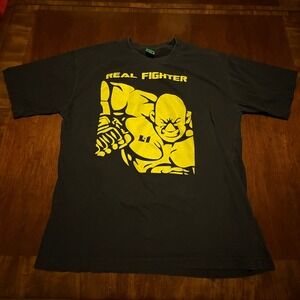 REAL FIGHTER MMA Kickboxing Graphic T-Shirt Yellow Black Gold Size Large L